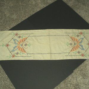 Vintage JBK #801 Hand-Embroidered Dresser Scarf Butterflies & Flowers 43" x 13"